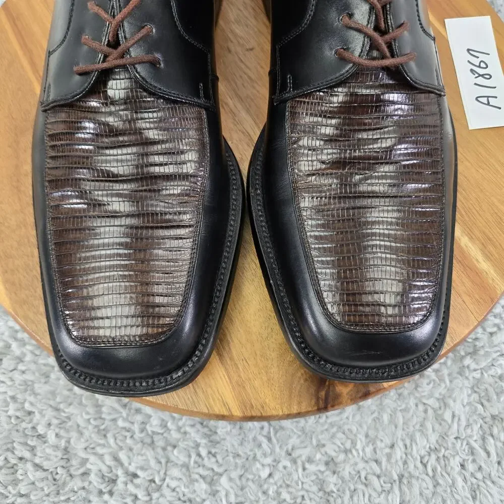 Julio Blanco Mens 10.5M Genuine Lizard Moc Square Toe Two Tone Oxford Dress Shoe